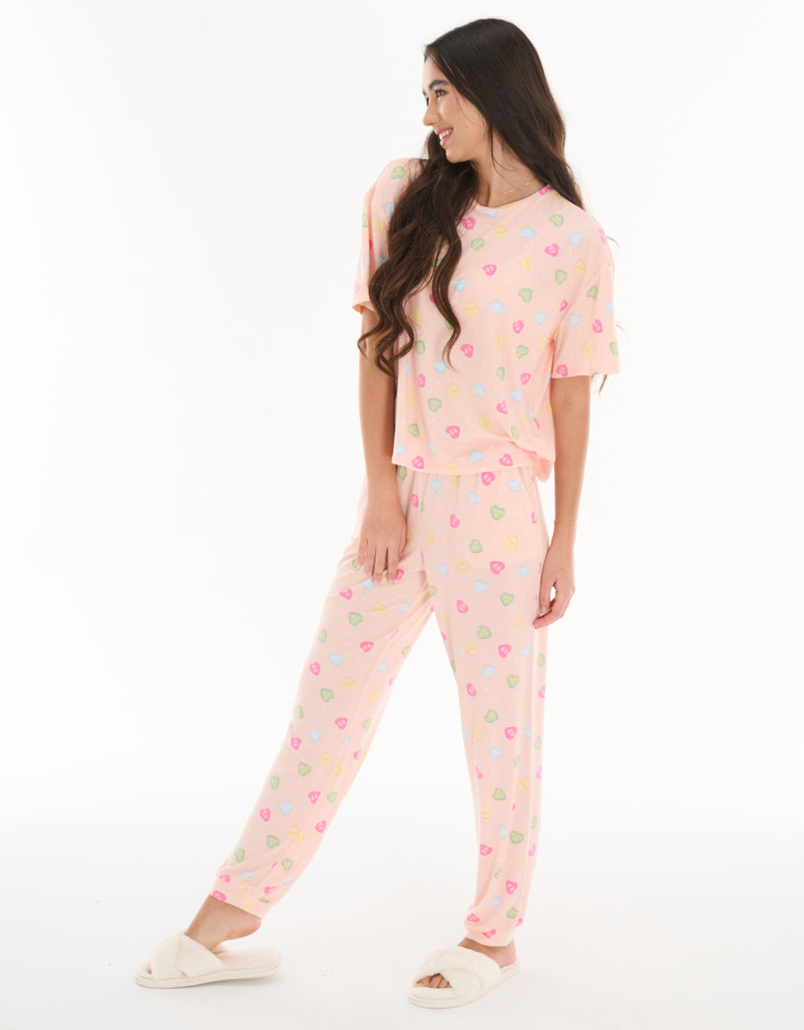 Short Sleeve Tee and Pants Pajama Set in Light Pink