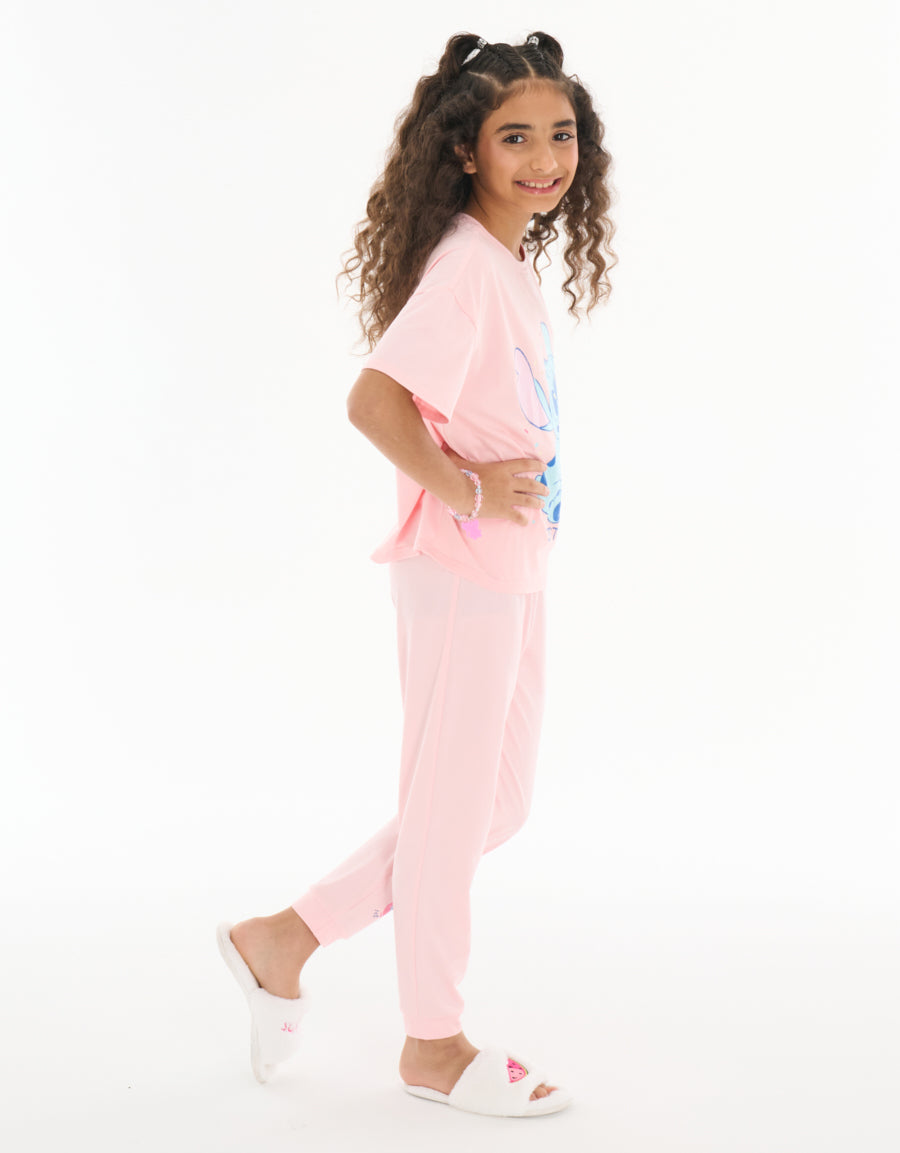Short Sleeve Tee and Pants Pajama Set in Pink
