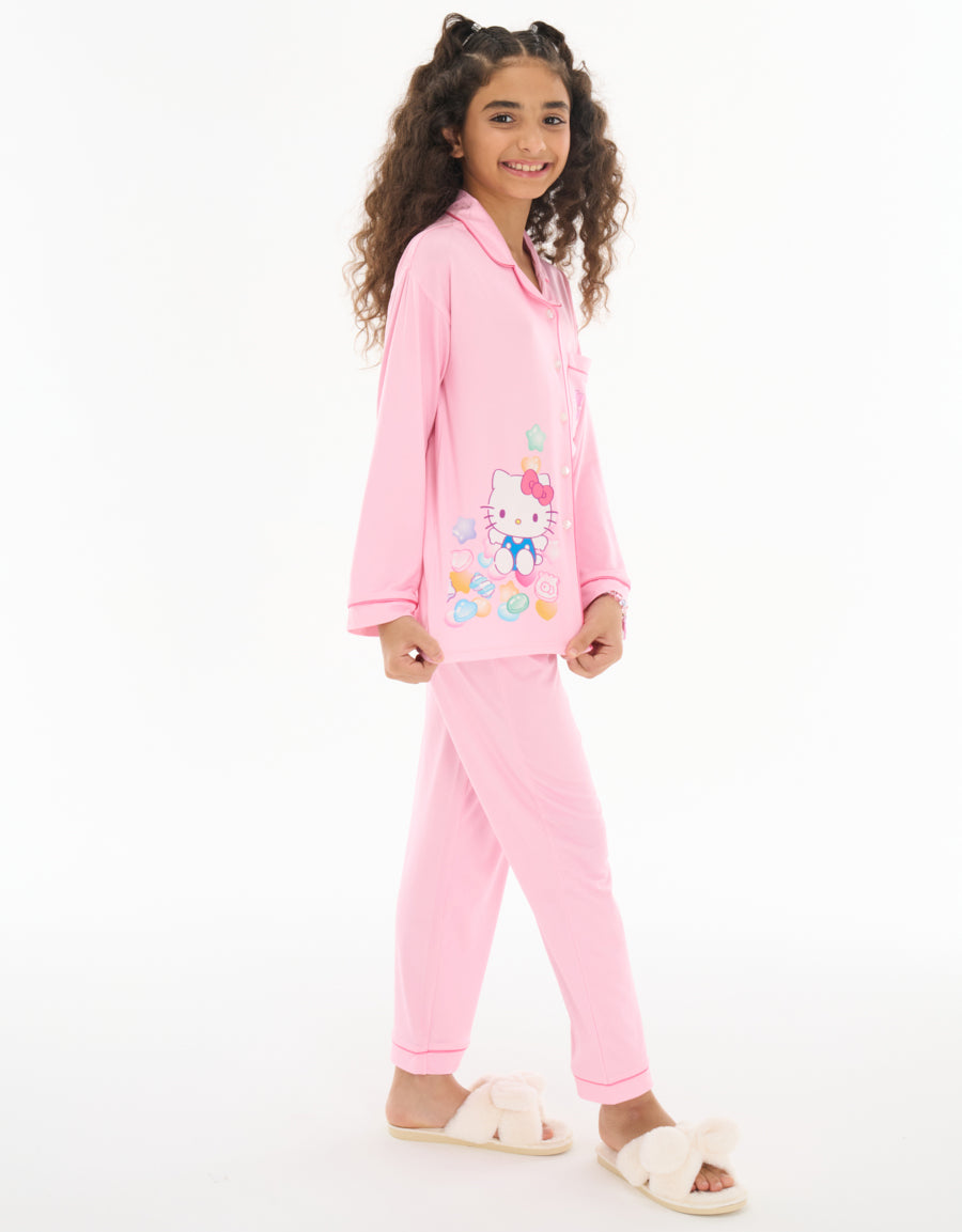 Long-Sleeve Shirt with Pants Pajama Set in Pink
