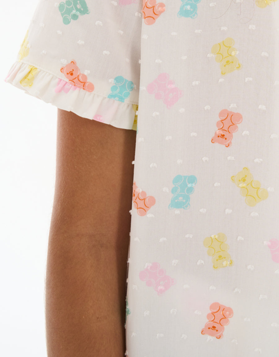Short-Sleeve Shirt with Pants Pajama Set in White