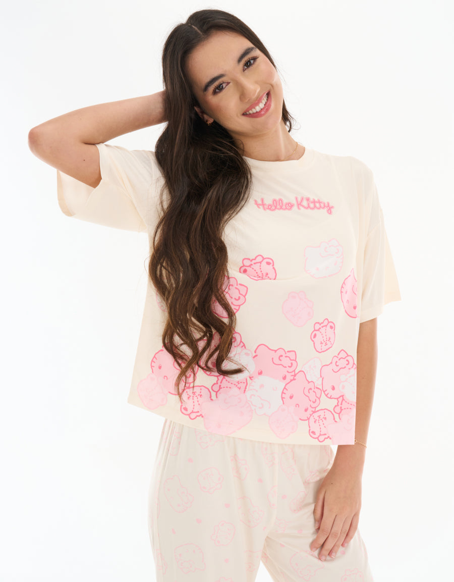 Short Sleeve Tee and Pants Pajama Set in Ivory