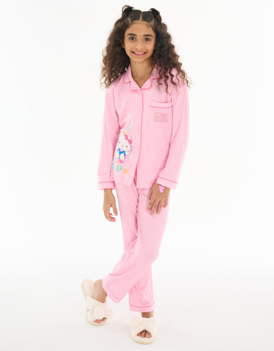 Long-Sleeve Shirt with Pants Pajama Set in Pink