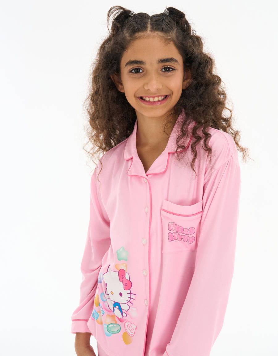 Long-Sleeve Shirt with Pants Pajama Set in Pink