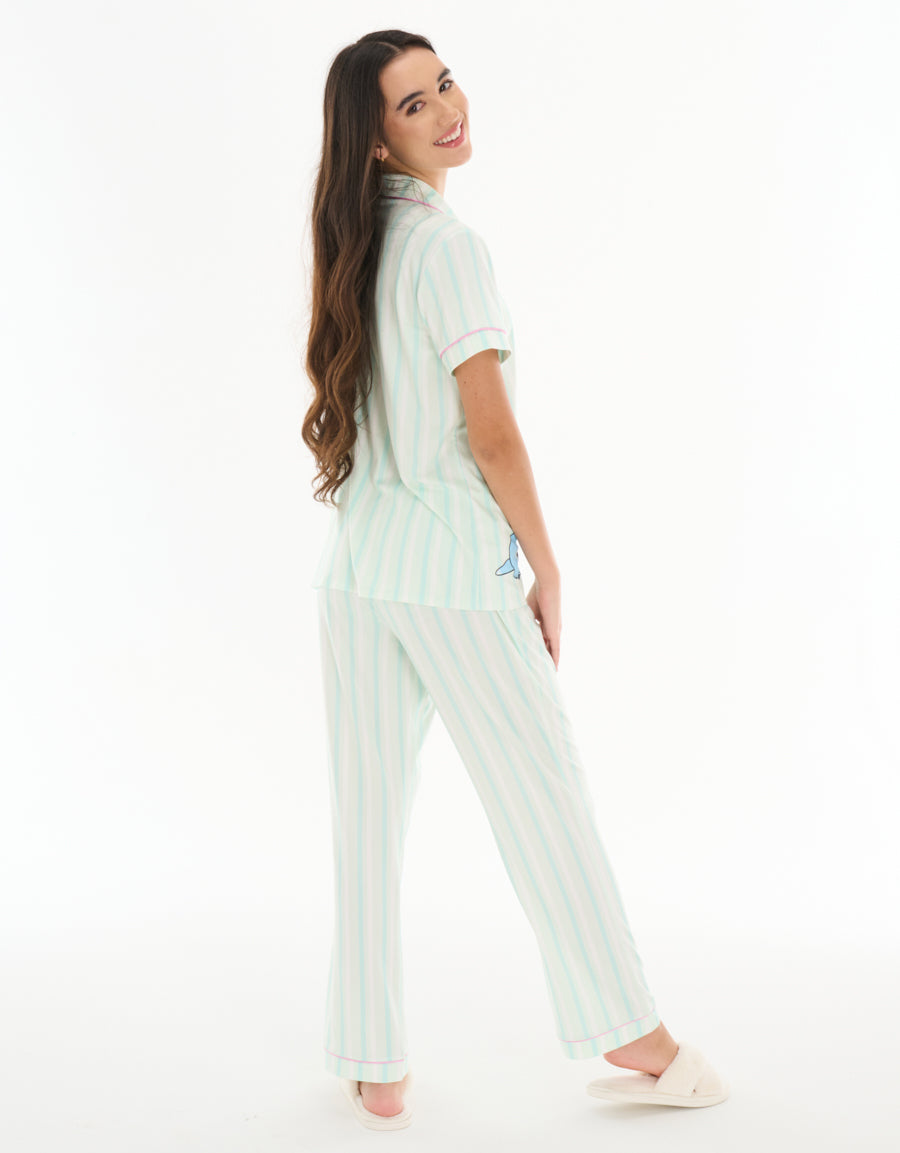 Short-Sleeve Shirt with Pants Pajama Set in Green
