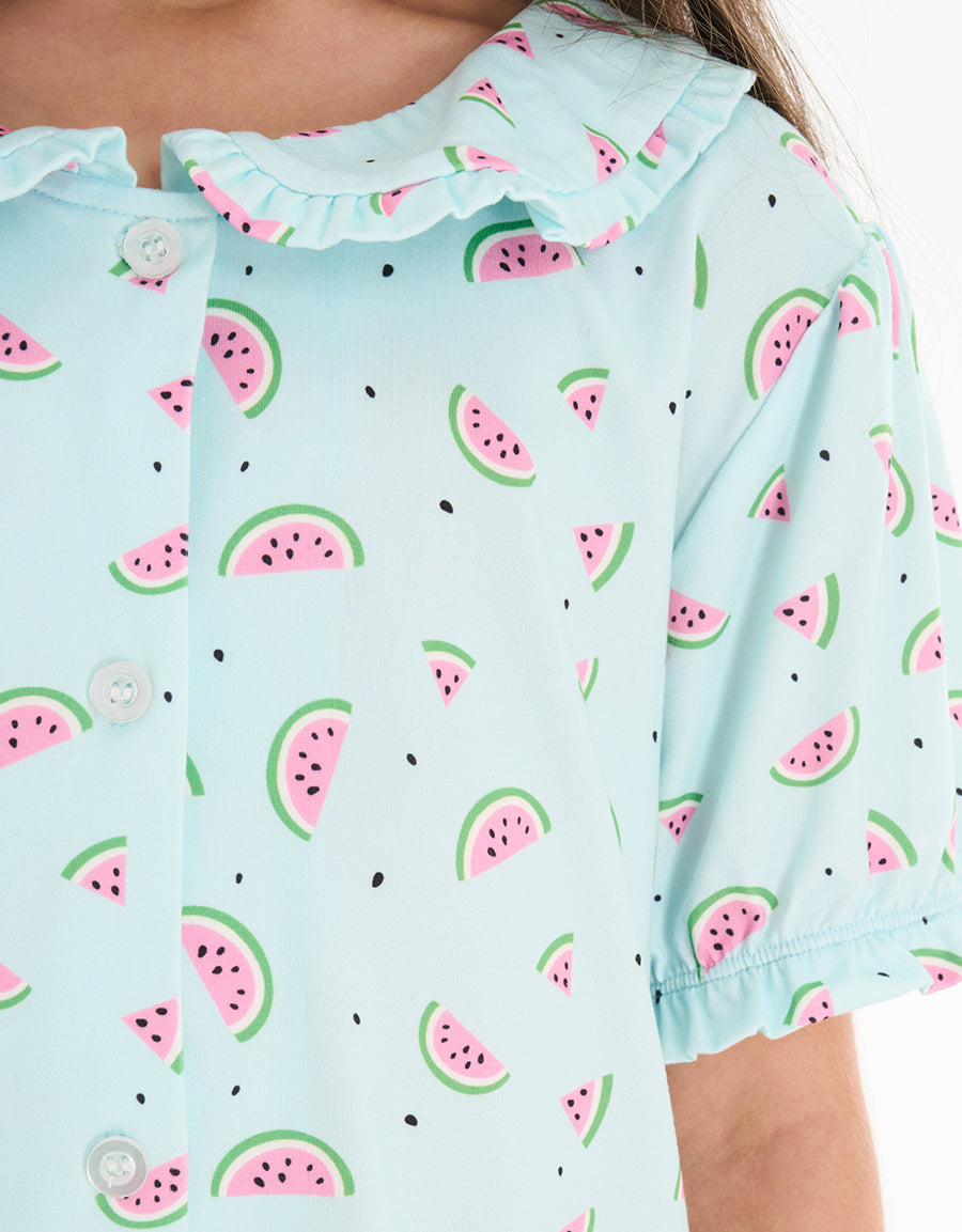 Short-Sleeve Shirt with Pants Pajama Set in Light Blue