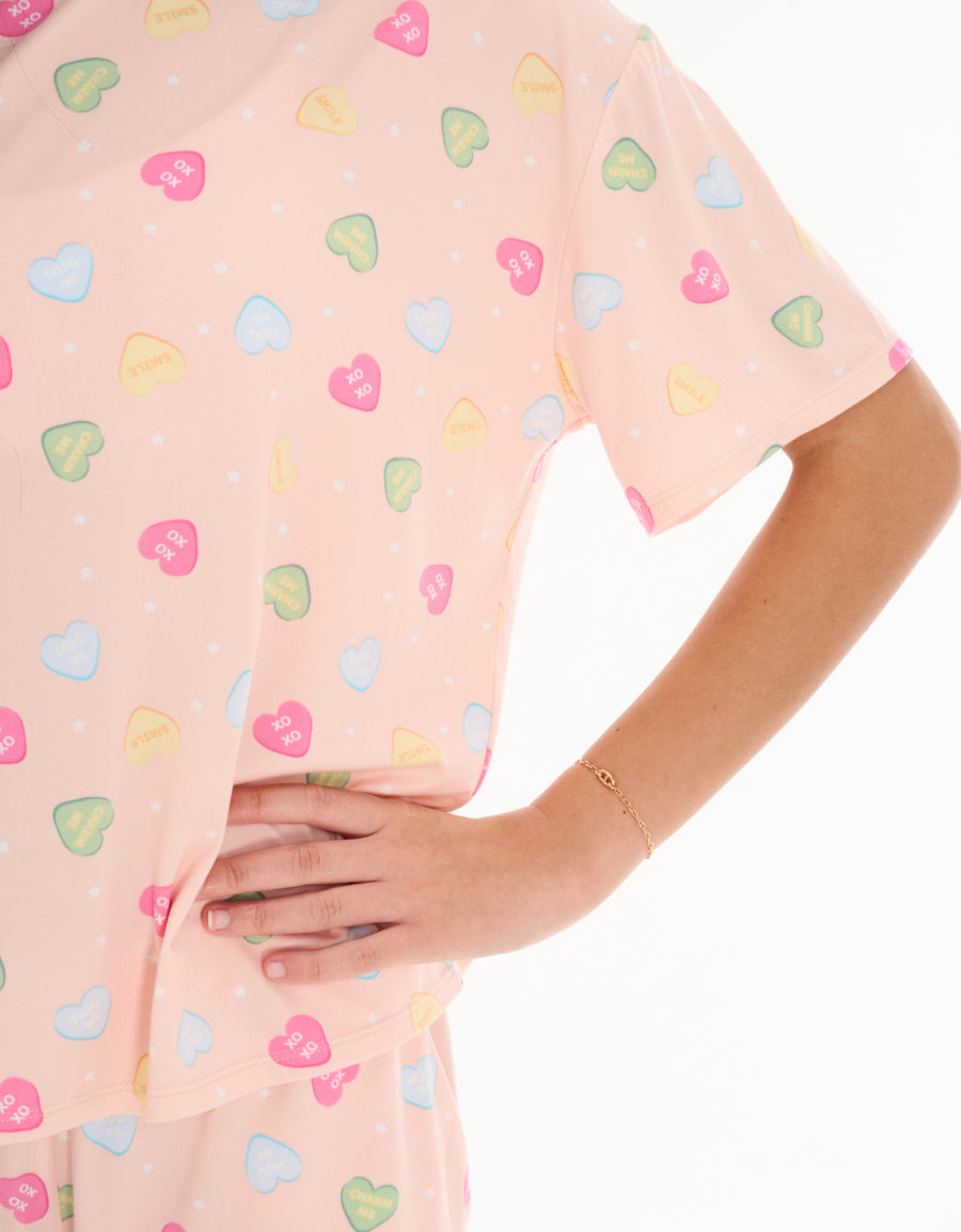 Short Sleeve Tee and Pants Pajama Set in Light Pink