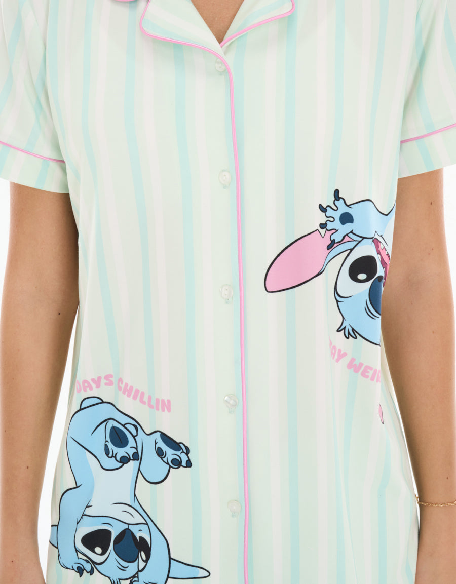 Short-Sleeve Shirt with Pants Pajama Set in Green