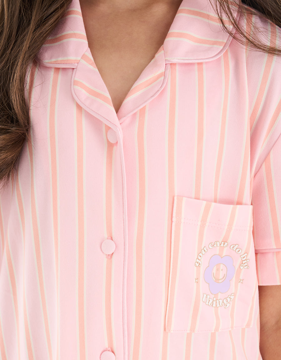 Short-Sleeve Shirt with Pants Pajama Set in Pink
